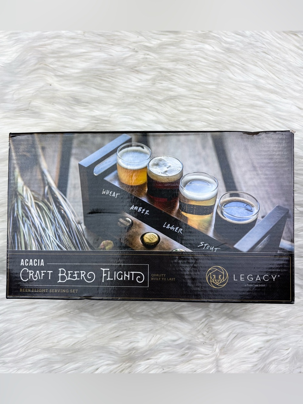 Acacia Wood Craft Beer Tasting Flight Set 4oz NEW Bartender Bar Serving Dining
